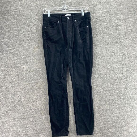 Loft Pants Women 27 Plus Black Mid Rise Corduroy Curvy Skinny Flat Front Chino - Picture 4 of 11